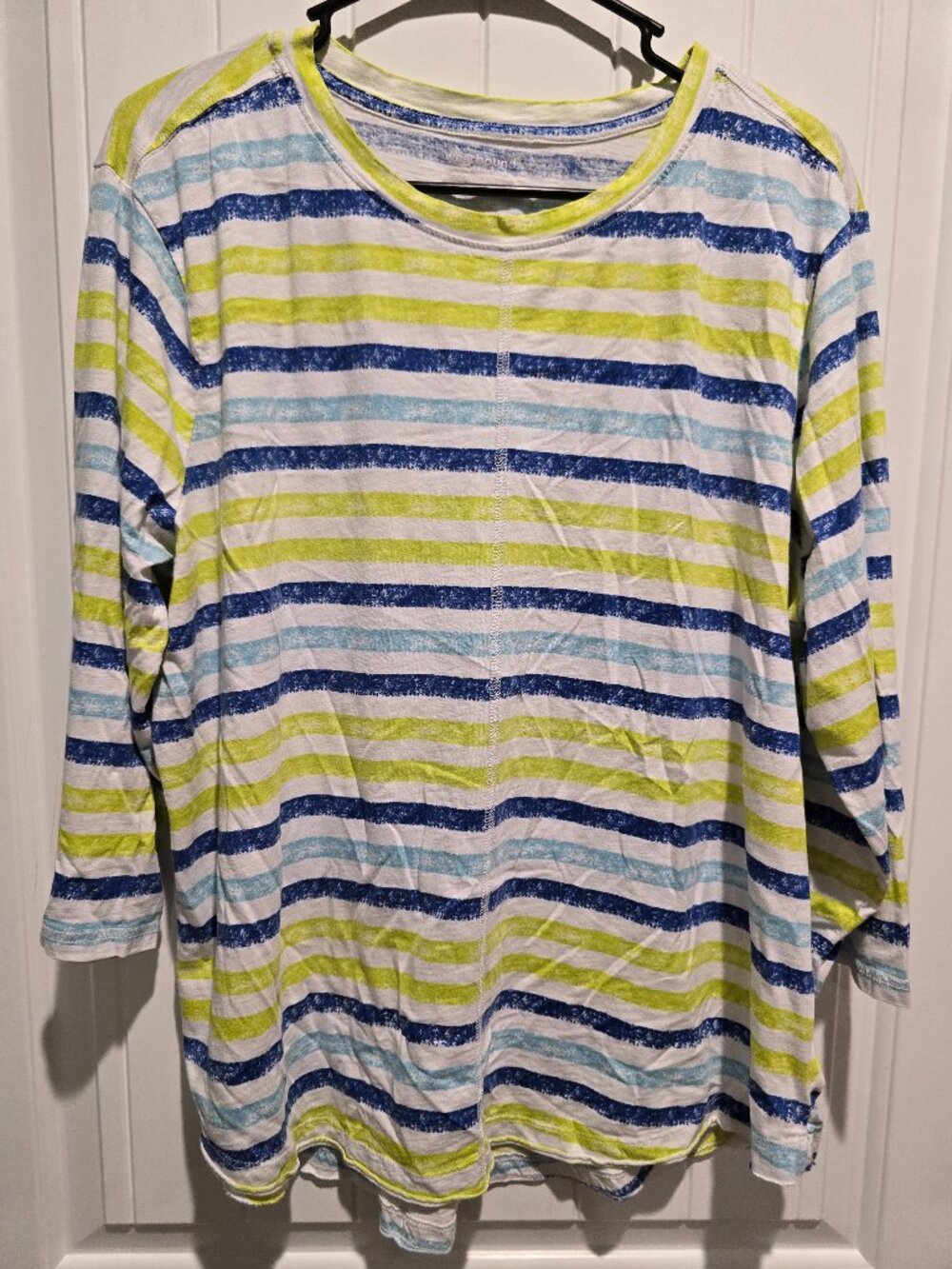 Westbound Stripped Cotton Shirt 1X Blue, White, Yellow